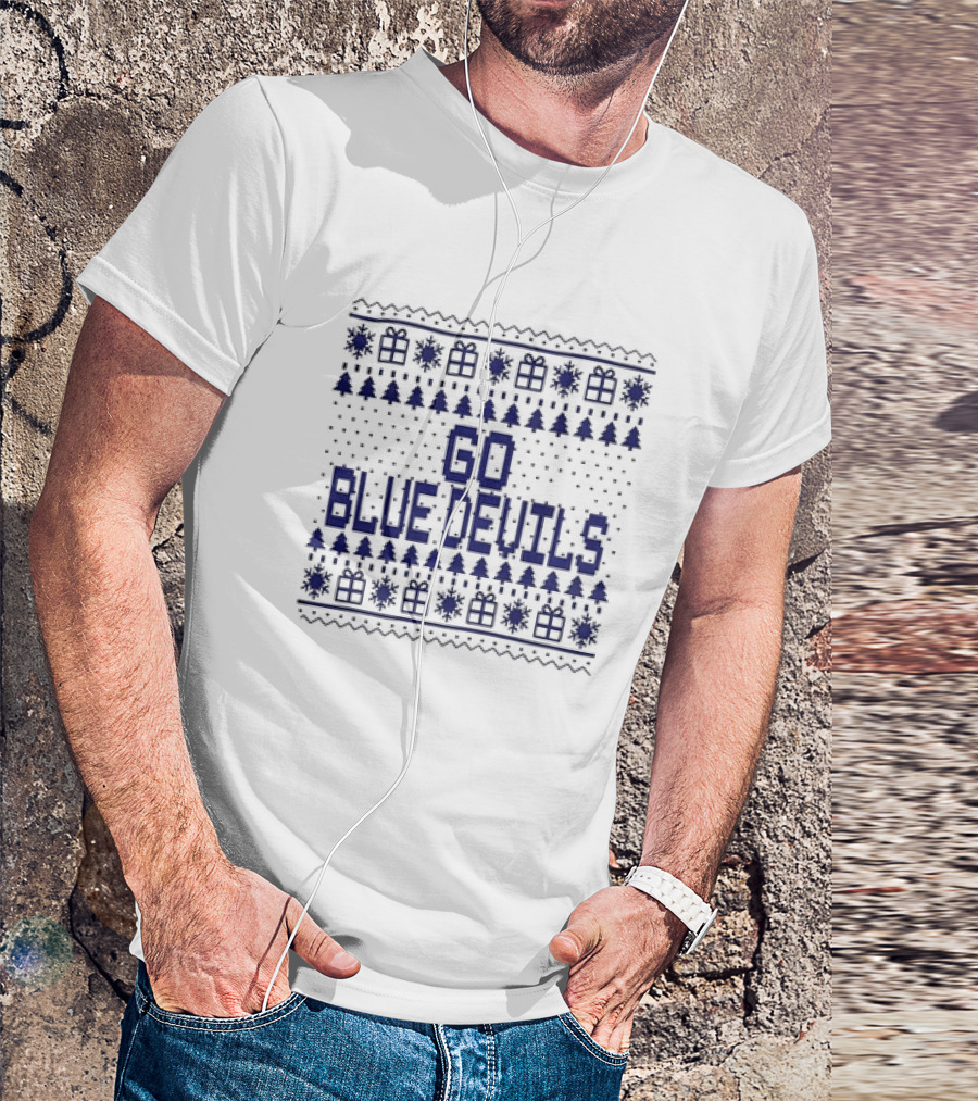 Go Blue Devils Christmas Trees And Snowflakes T-Shirt