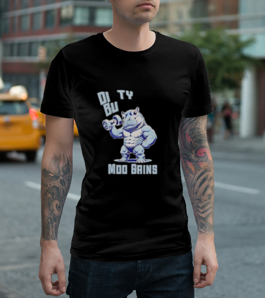 Dirty Bulk Hippo Lifting Moo Gains Gym T-Shirt