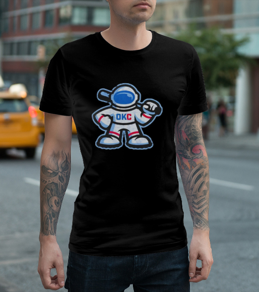 OKC Comets Astronaut Baseball Mascot with Bat T-Shirt