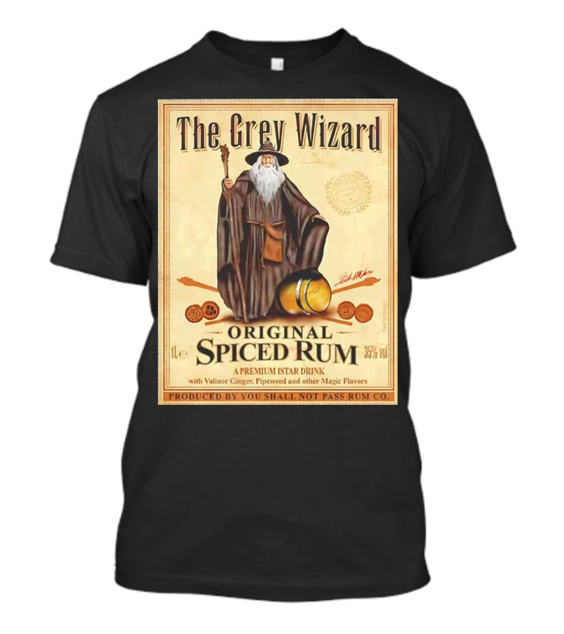The Grey Wizard Original Spiced Rum Premium Istar Drink Valinor Ginger Pipeweed Magic Flavors T-Shirt