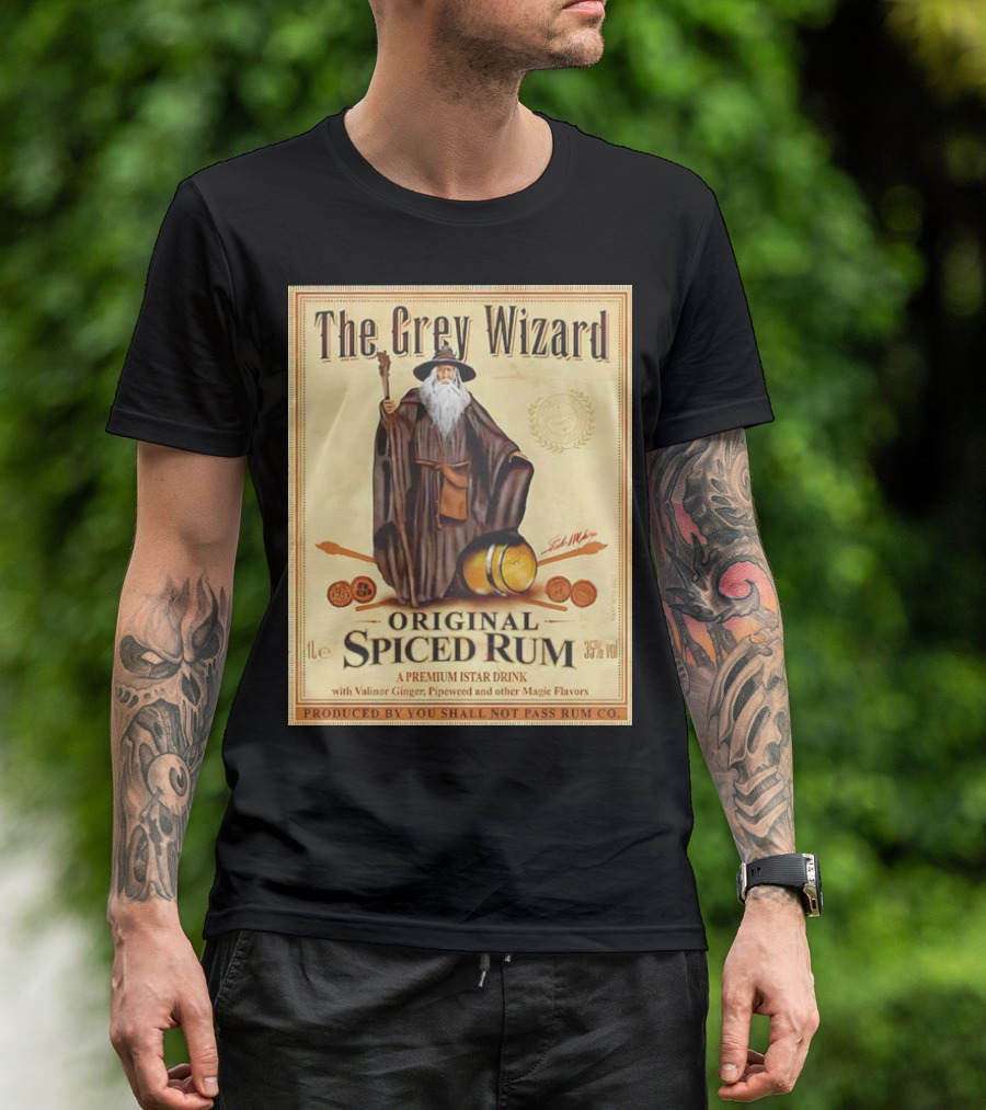 The Grey Wizard Original Spiced Rum Premium Istar Drink Valinor Ginger Pipeweed Magic Flavors T-Shirt