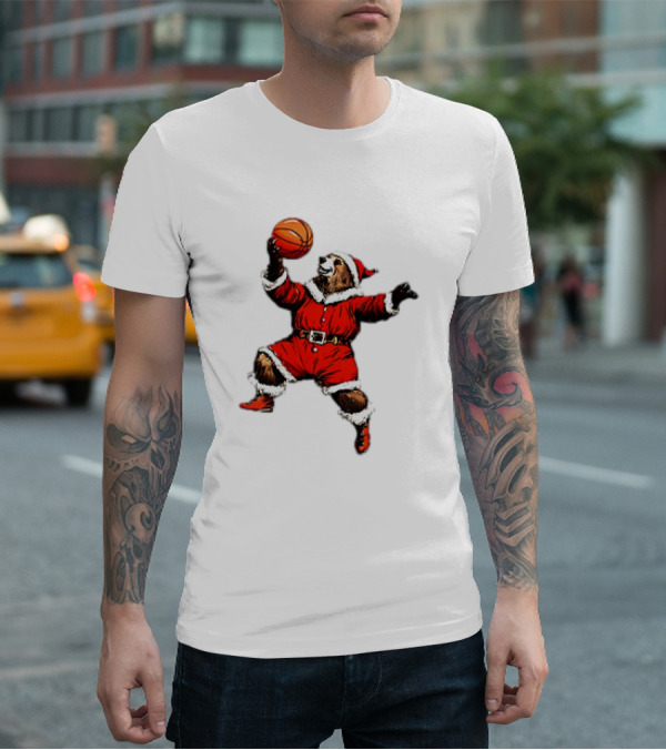Santa Bear Basketball Holiday T-Shirt