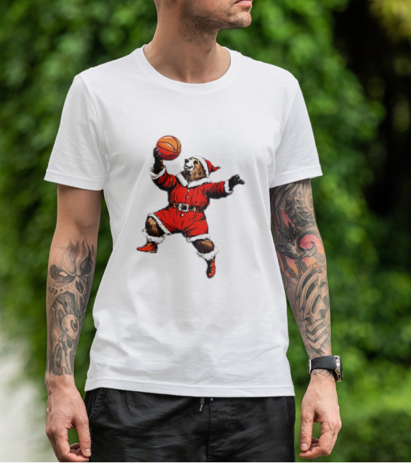 Santa Bear Basketball Holiday T-Shirt