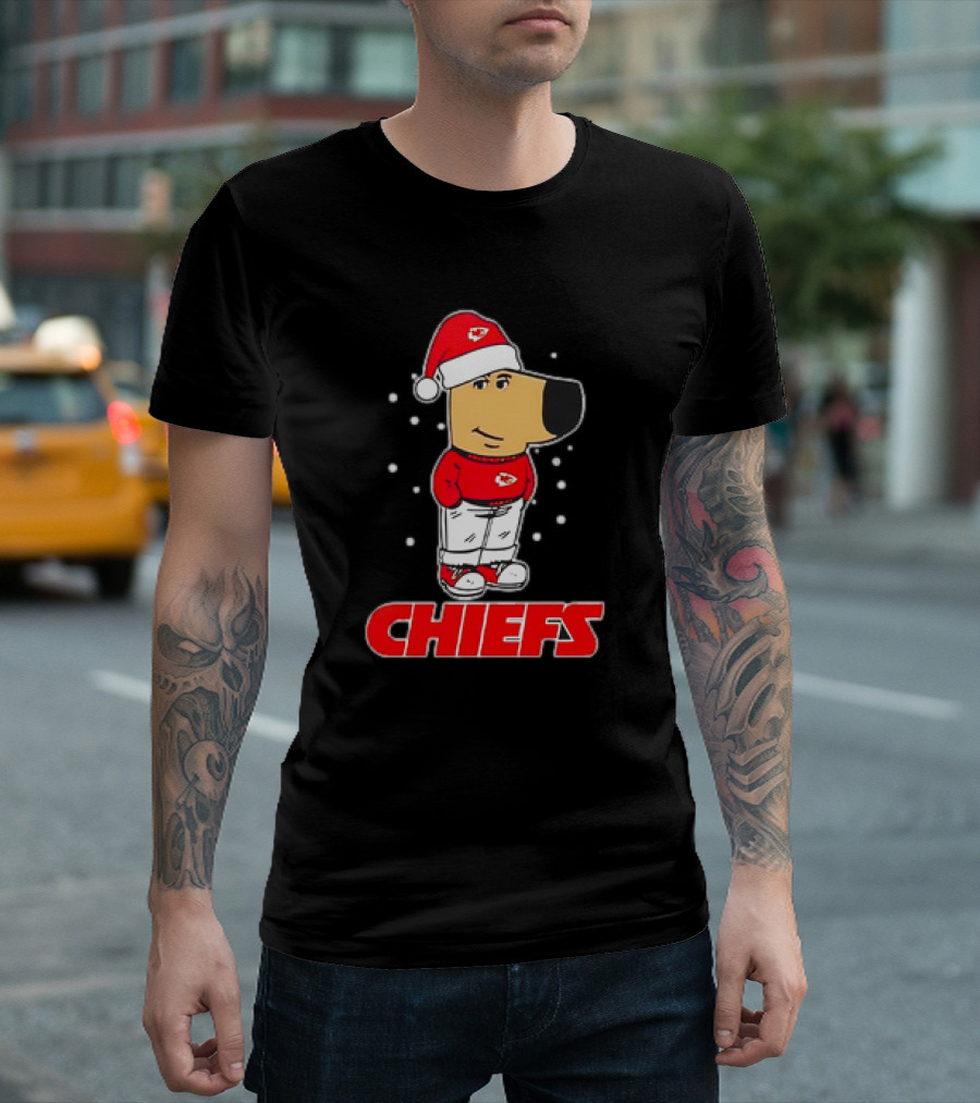 Just a Chill Guy with Chiefs Christmas Santa Hat and Snowflakes T-Shirt