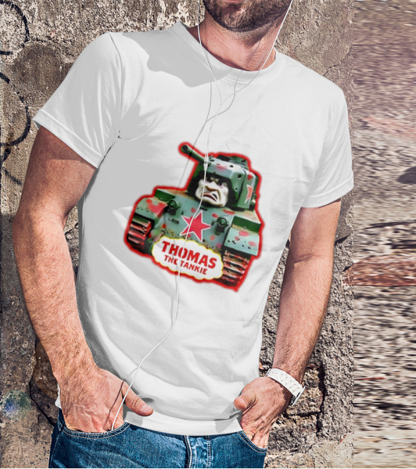 THOMAS THE TANKIE Green Camouflage Tank Red Star Cartoon Face T-Shirt