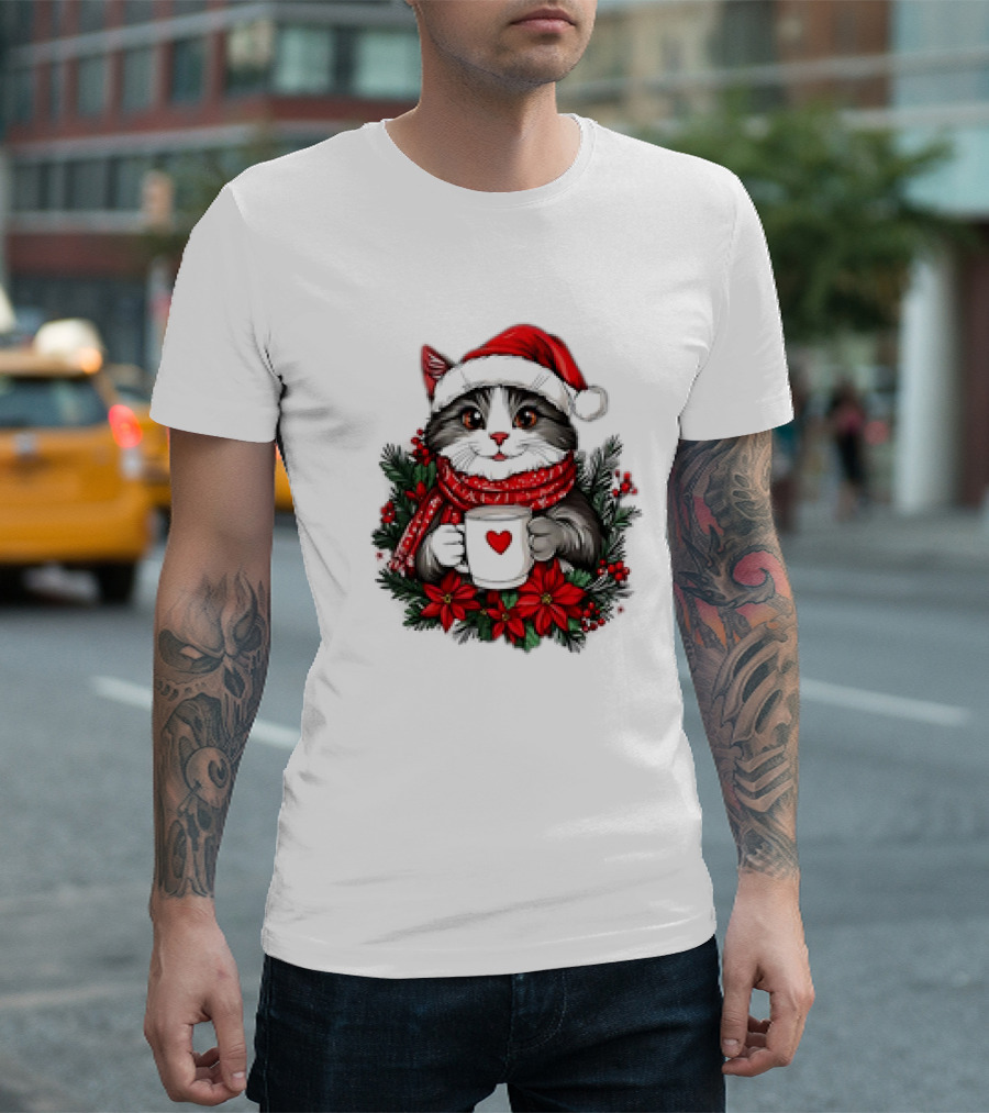 Christmas Cat Santa Hat Coffee Mug Festive T-Shirt