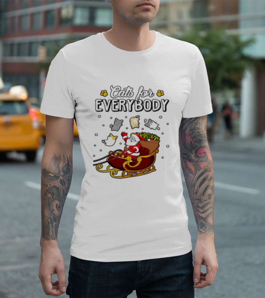 Cats For Everybody Santa Sleigh With Christmas Cats Merry Xmas T-Shirt