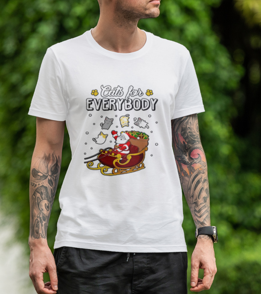 Cats For Everybody Santa Sleigh With Christmas Cats Merry Xmas T-Shirt