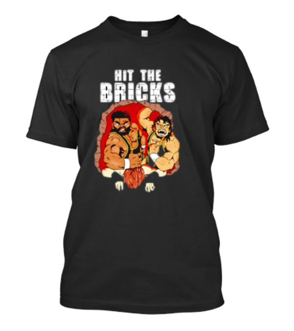 Hit The Bricks Cartoon Wrestlers Breaking Through Wall T-Shirt