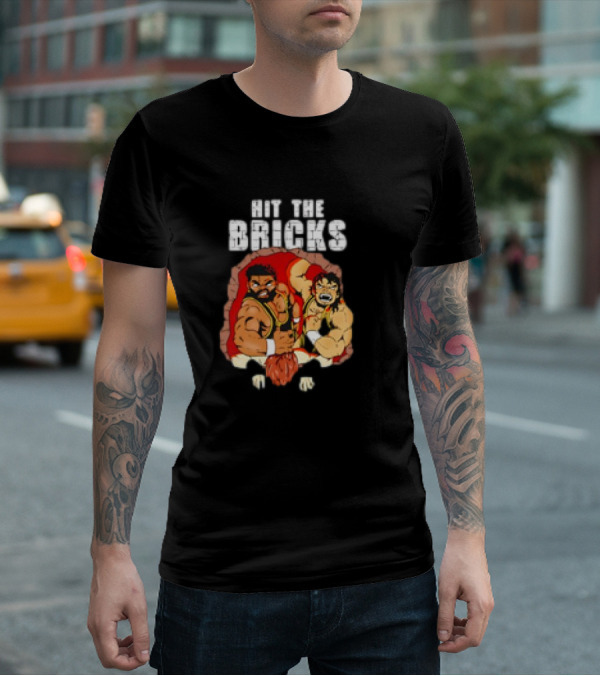 Hit The Bricks Cartoon Wrestlers Breaking Through Wall T-Shirt