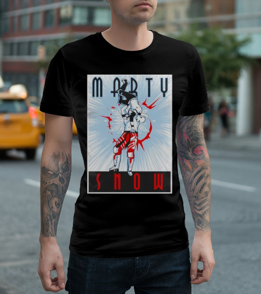 Marty Snow Wrestling Suplex Action Scene With Snowflakes And Dynamic T-Shirt