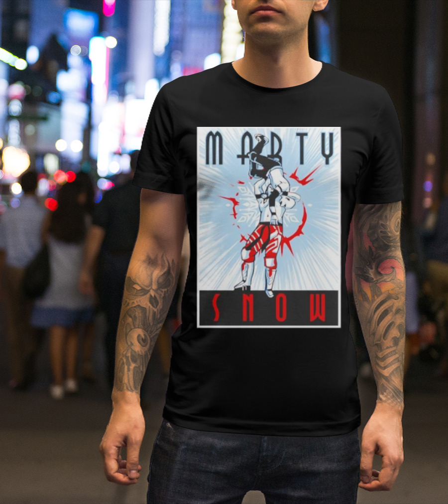 Marty Snow Wrestling Suplex Action Scene With Snowflakes And Dynamic T-Shirt