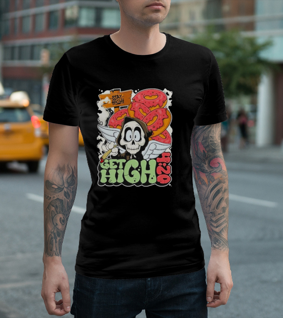 Stay High Get High 420 Skull Wings Donuts T-Shirt