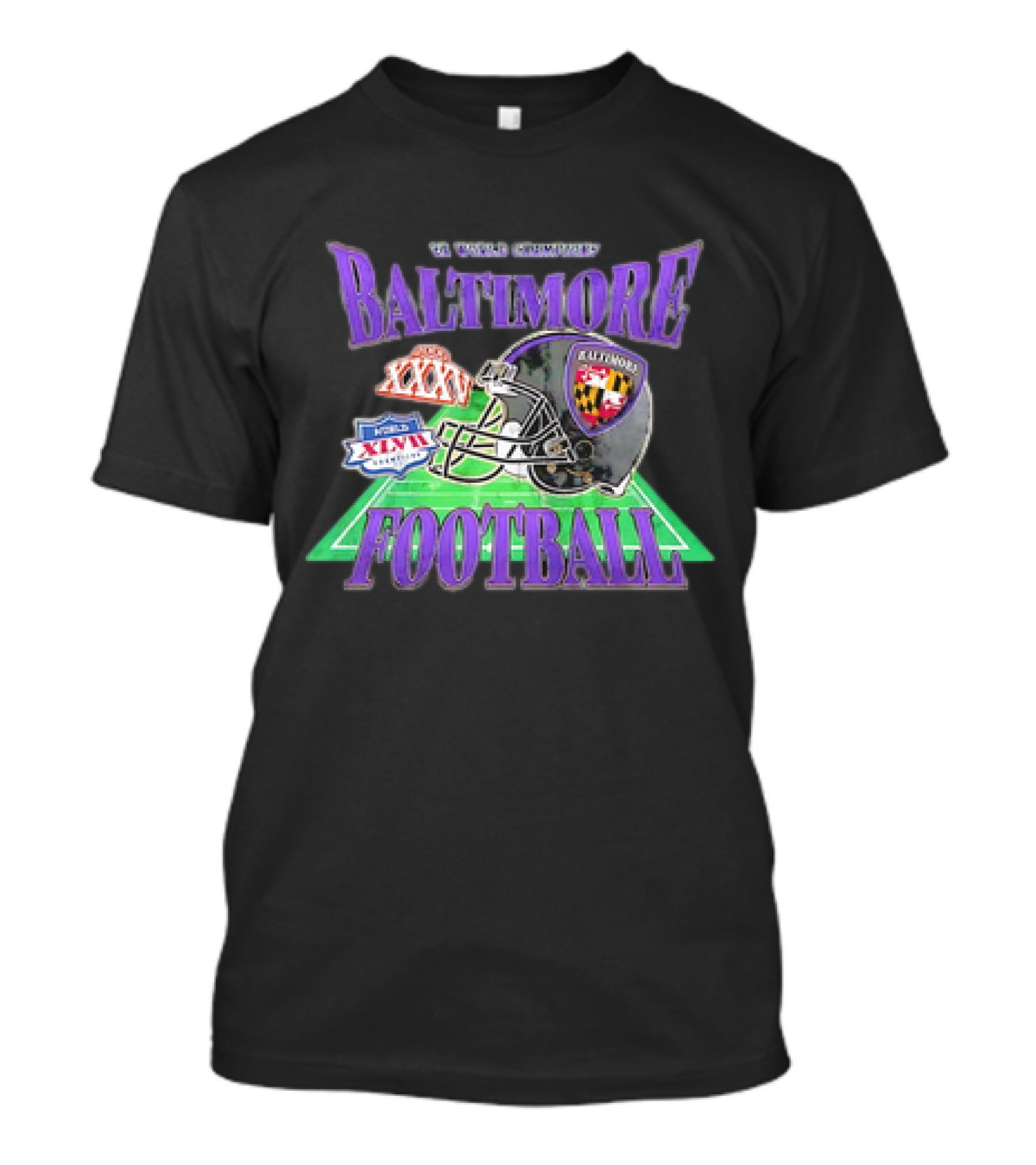 2x World Champions Baltimore Football Helmet Super Bowl XXXV And XLVII Vintage T-Shirt