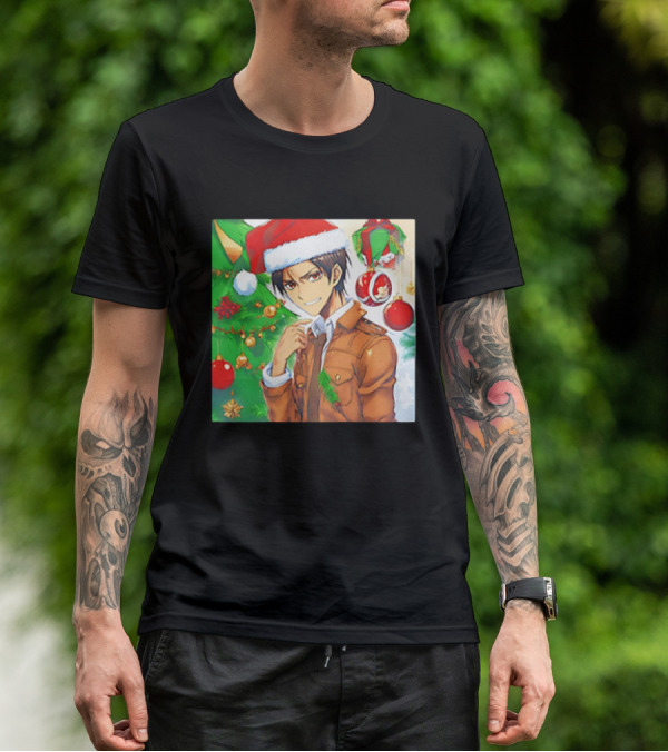 Eren Yeager Santa Hat Christmas Attack On Titan Anime Festive Tree Ornaments T-Shirt