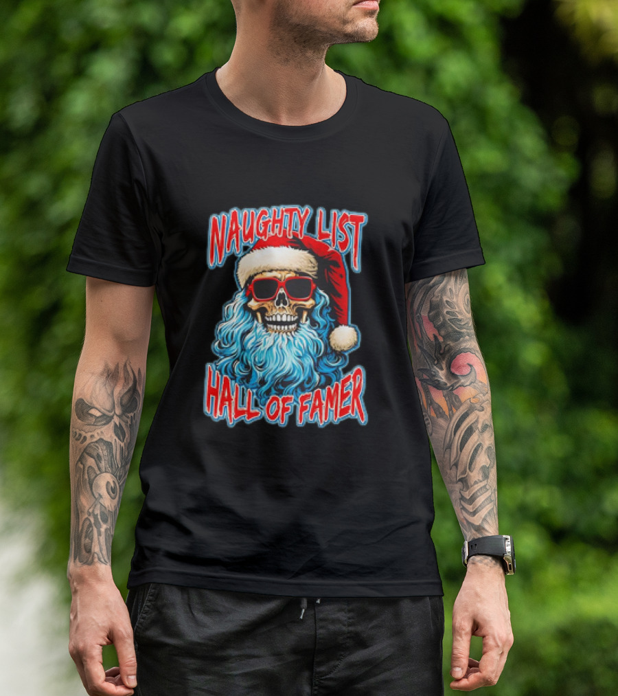 Naughty List Hall Of Famer Santa Claus Skeleton T-Shirt