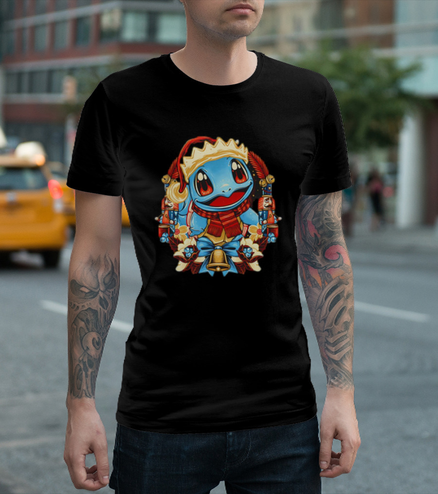 Squirtle Santa Hat Christmas Pokemon Cartoon Nutcrackers Bells T-Shirt