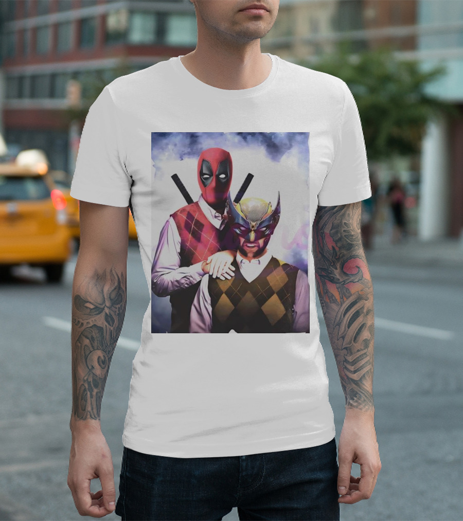 Retro Deadpool and Wolverine Step Brothers Iconic Parody Image T-Shirt