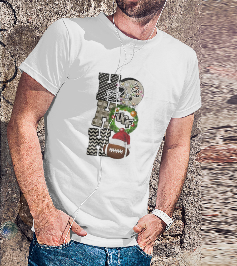 UCF Knights Football Christmas Helmet Wreath Santa Ho Ho Ho Game Day T-Shirt