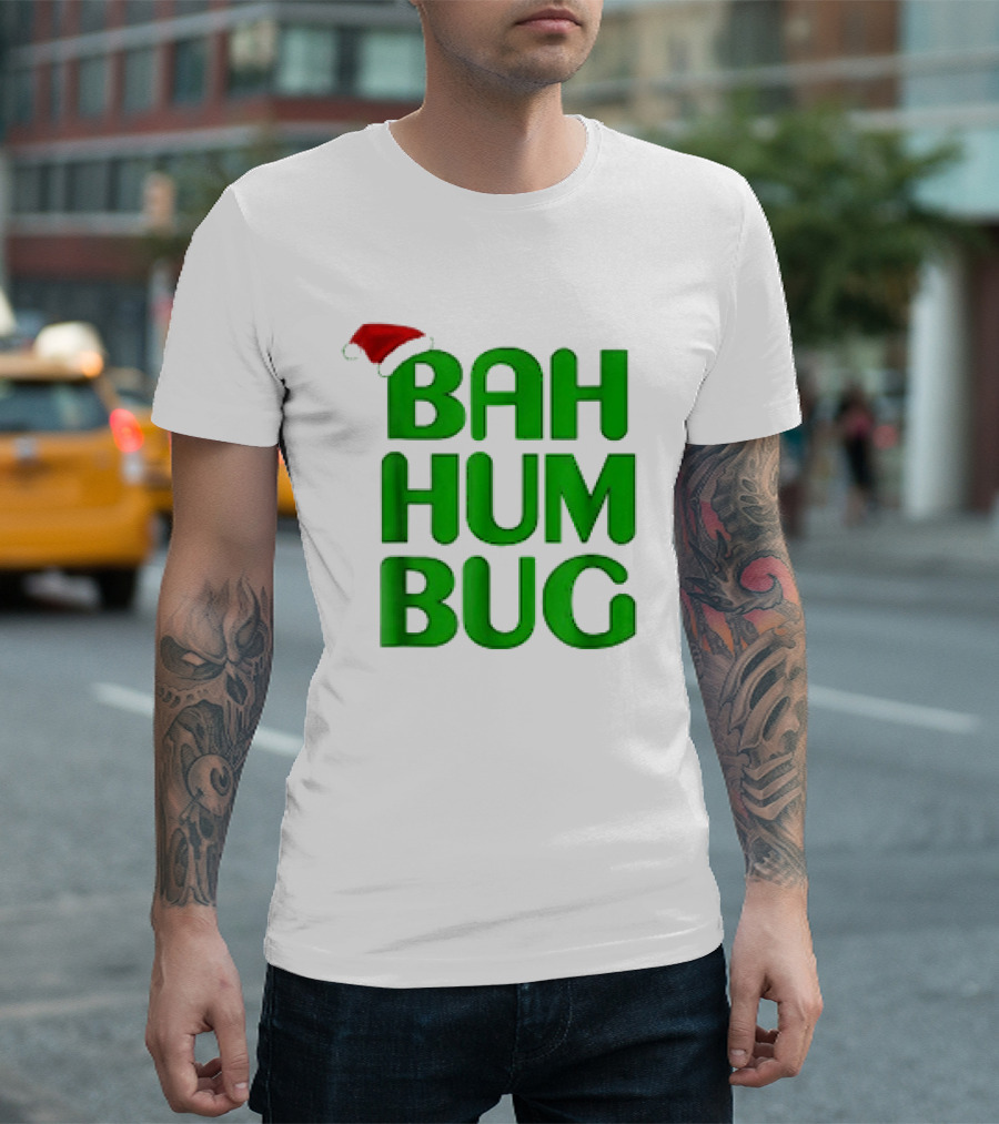Bah Hum Bug Christmas Santa Hat Green Text T-Shirt