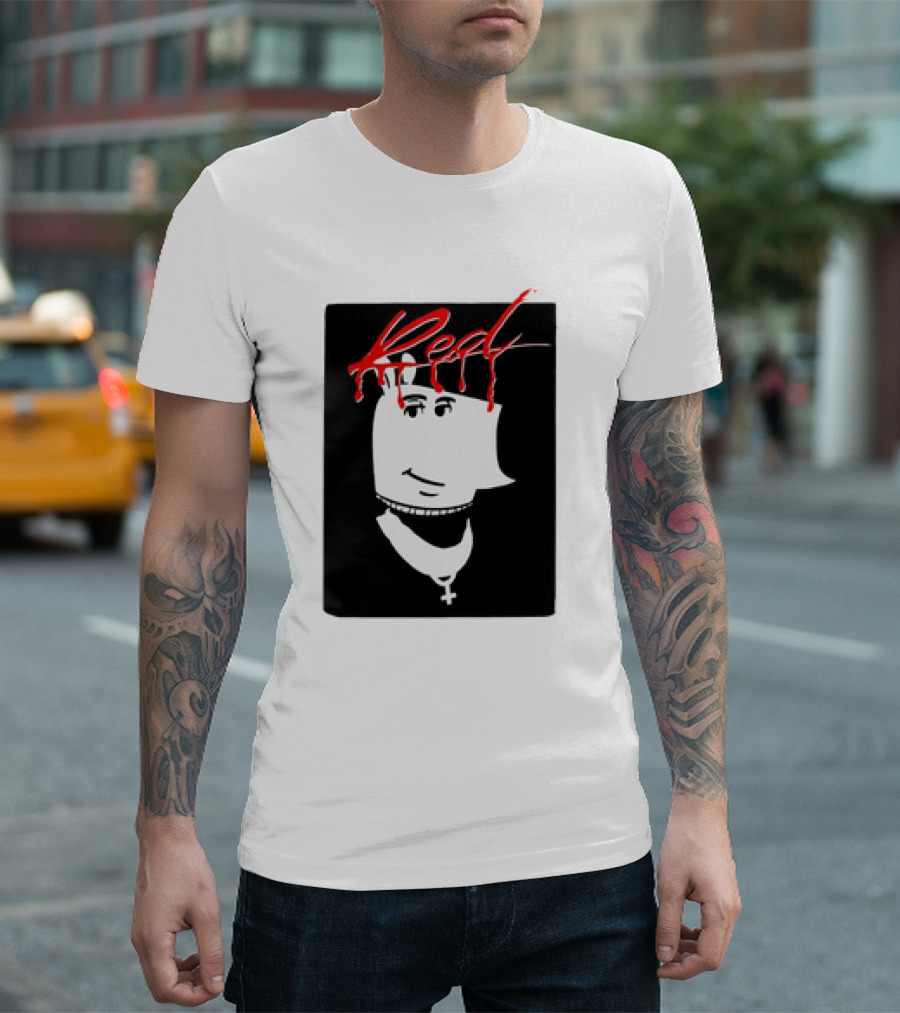 I’m Just A Chill Guy X Playboi Carti Whole Lotta Red Album Red Text Black And White Face Design With Necklace T-Shirt