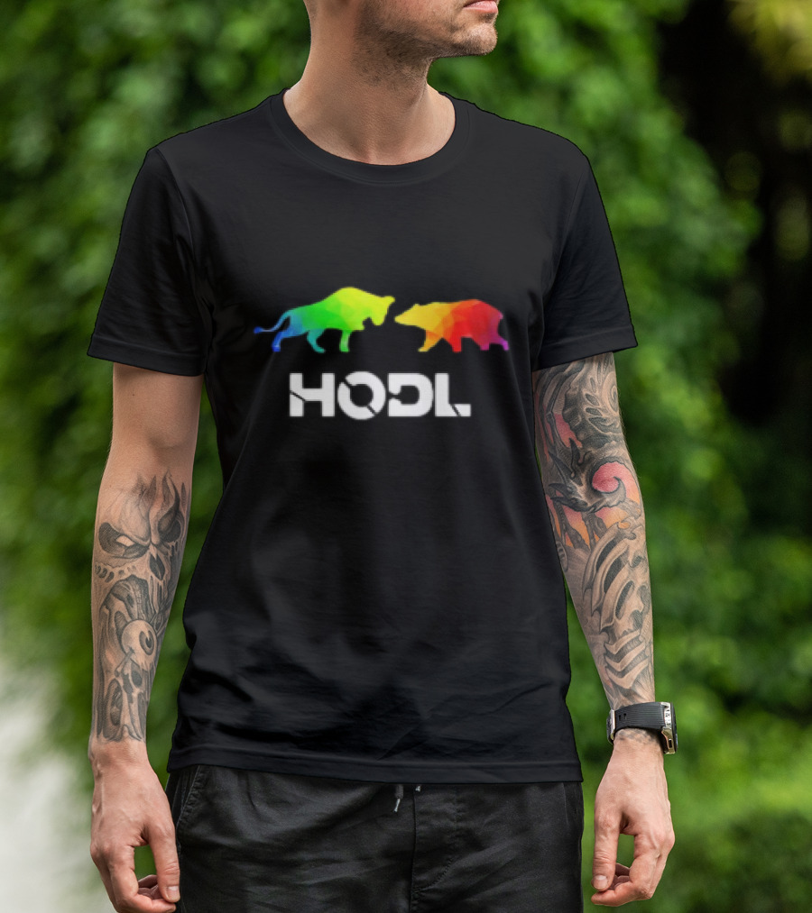 Bull And Bear Hodl Rainbow Crypto Symbolism T-Shirt