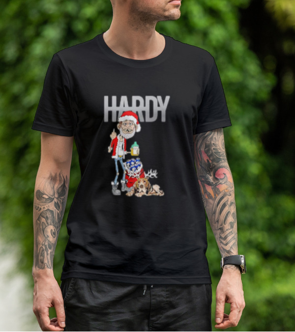 Hardy Jim Bob Holiday Christmas Santa With Beer And Reindeer Dog T-Shirt