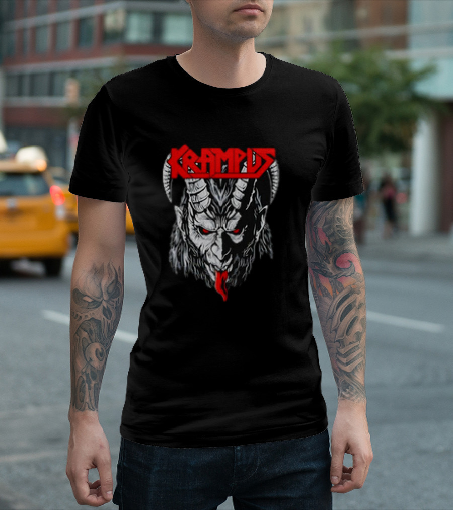 Scerry Krampus Christmas Krampus Horned Demon Face T-Shirt