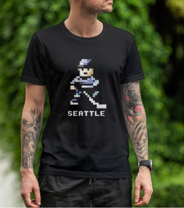 Seattle 8-Bit Hockey Pixel Art Player T-Shirt