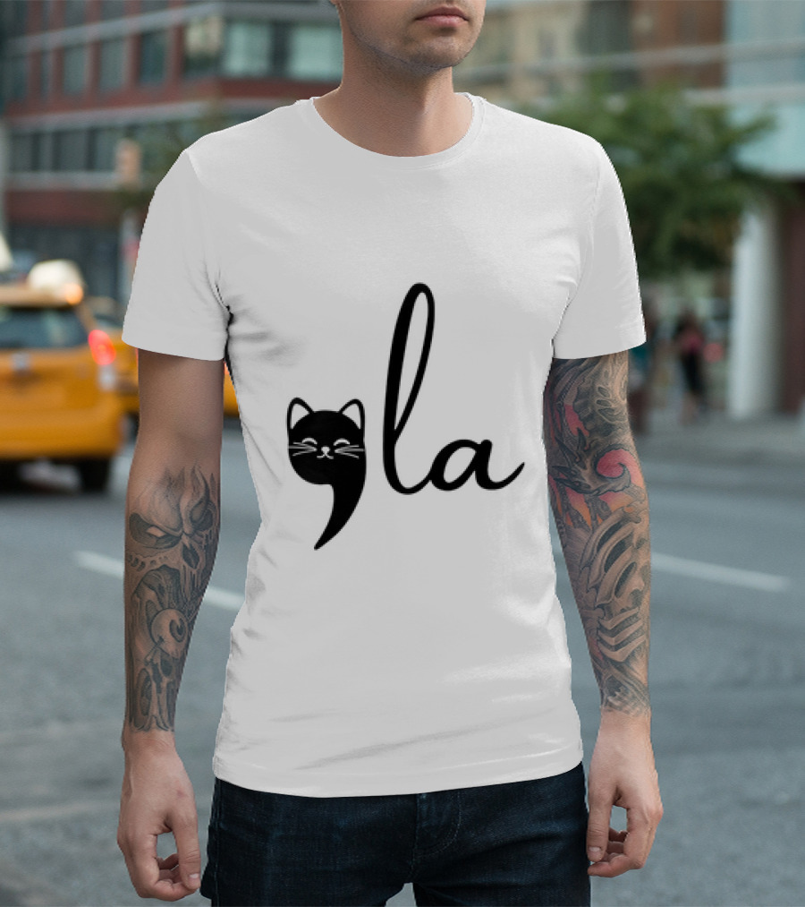 Comma La Cat Lady Kamala Harris Cat Face Whiskers T-Shirt