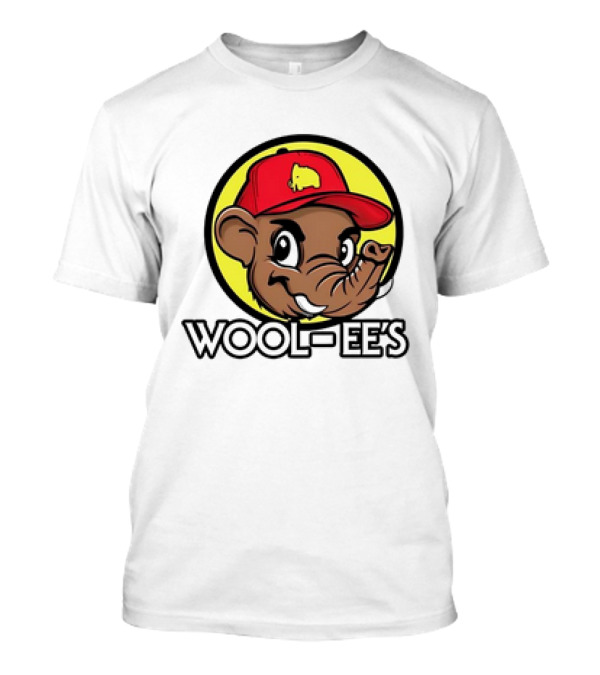 Wool-Ee’s Woolly Mammoth Cartoon Character In Red Cap With Yellow Background T-Shirt