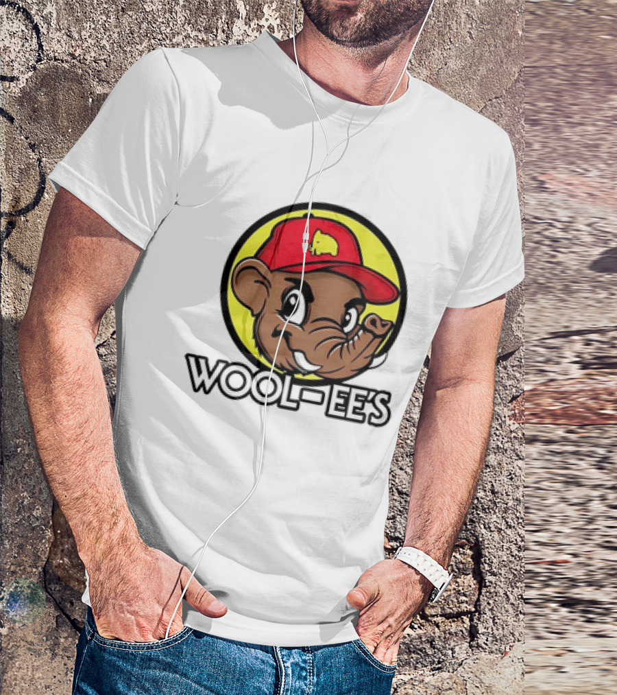 Wool-Ee’s Woolly Mammoth Cartoon Character In Red Cap With Yellow Background T-Shirt
