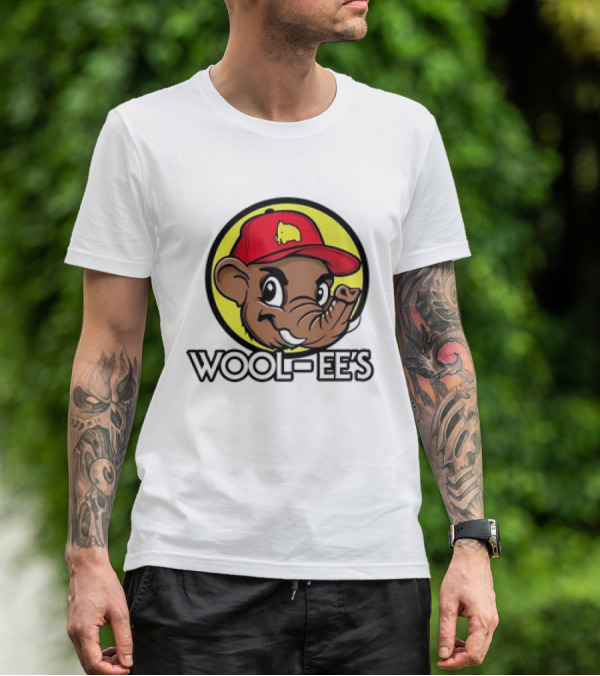 Wool-Ee’s Woolly Mammoth Cartoon Character In Red Cap With Yellow Background T-Shirt