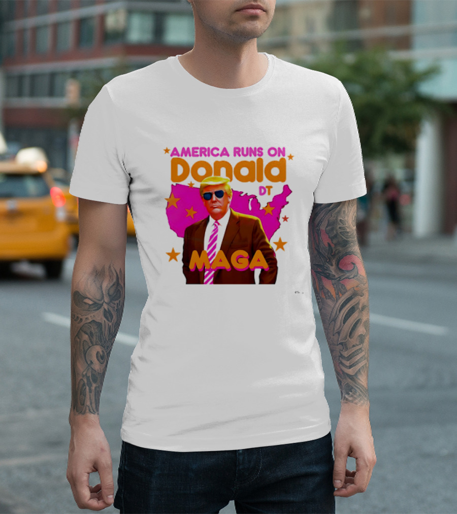 America Runs on Donald DT MAGA with Map and Stars T-Shirt