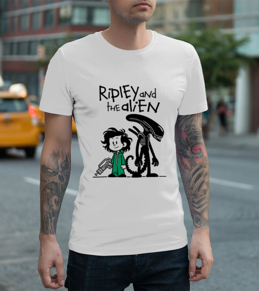Ripley and the Alien Xenomorph Meets Calvin and Hobbes Mashup T-Shirt