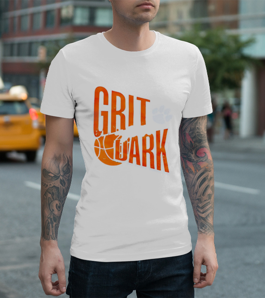 Clemson Tigers Grit After Dark Basketball Paw Prints T-Shirt