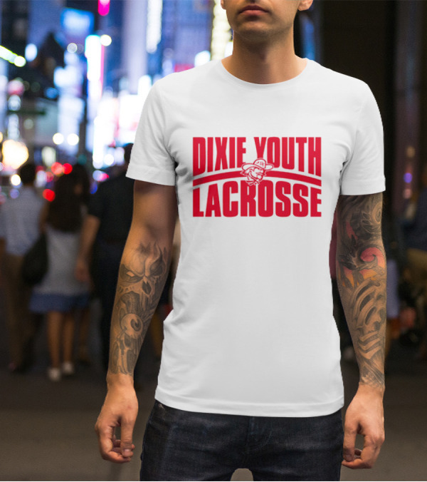 Dixie Youth Lacrosse Red Text Logo With Mascot Character T-Shirt