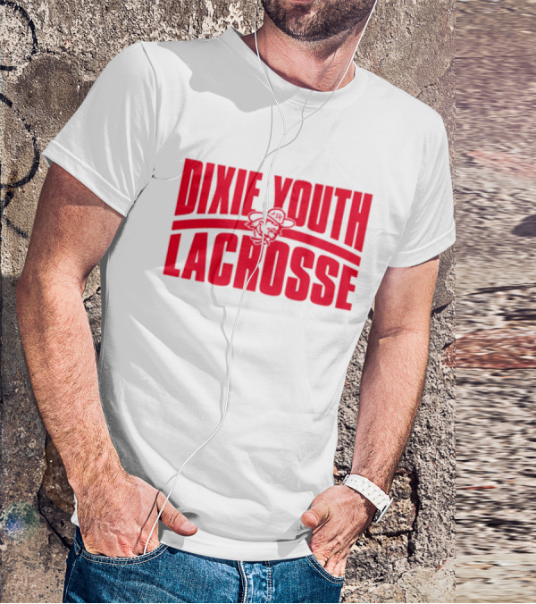 Dixie Youth Lacrosse Red Text Logo With Mascot Character T-Shirt