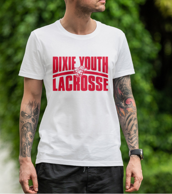 Dixie Youth Lacrosse Red Text Logo With Mascot Character T-Shirt
