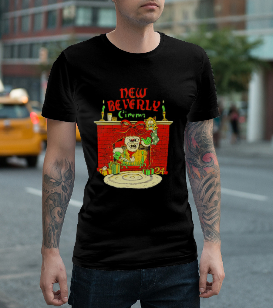 New Beverly Cinema Christmas Horror Santa Fireplace Scene T-Shirt