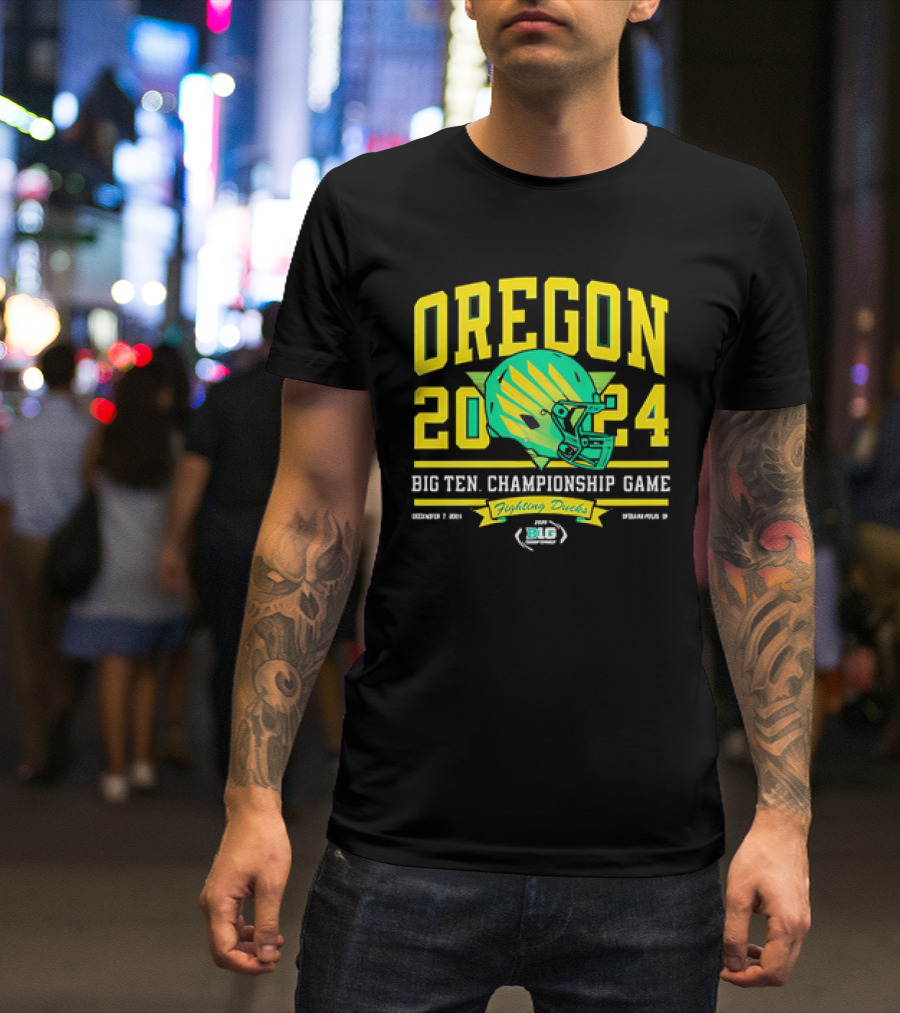 Oregon Ducks 2024 Big Ten Championship Game Helmet Fighting Ducks December 7 Indianapolis T-Shirt