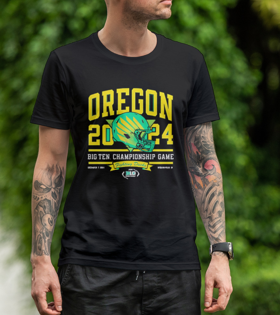 Oregon Ducks 2024 Big Ten Championship Game Helmet Fighting Ducks December 7 Indianapolis T-Shirt