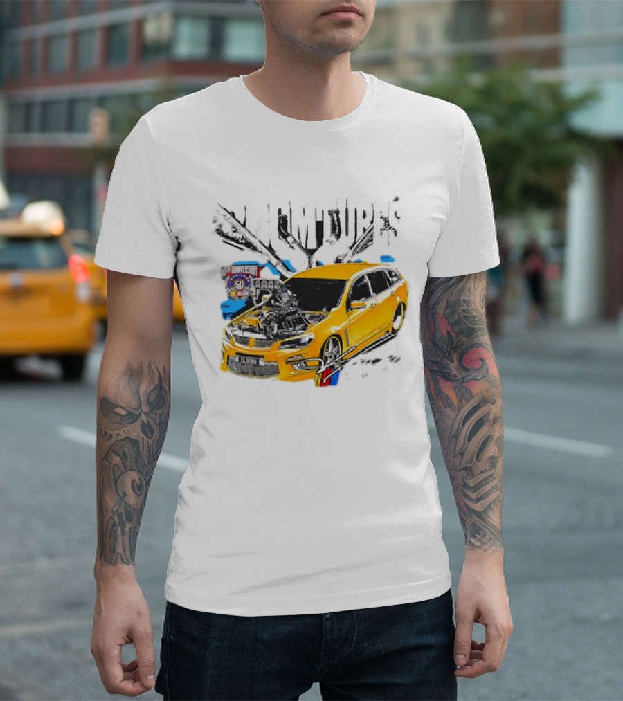 50th Anniversary Boom Tubes Racing Yellow Car Engine Performance T-Shirt