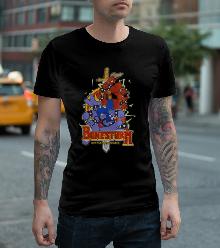 Bonestorm Buy Me or Go to Hell Sword-Wielding Monsters Action T-Shirt