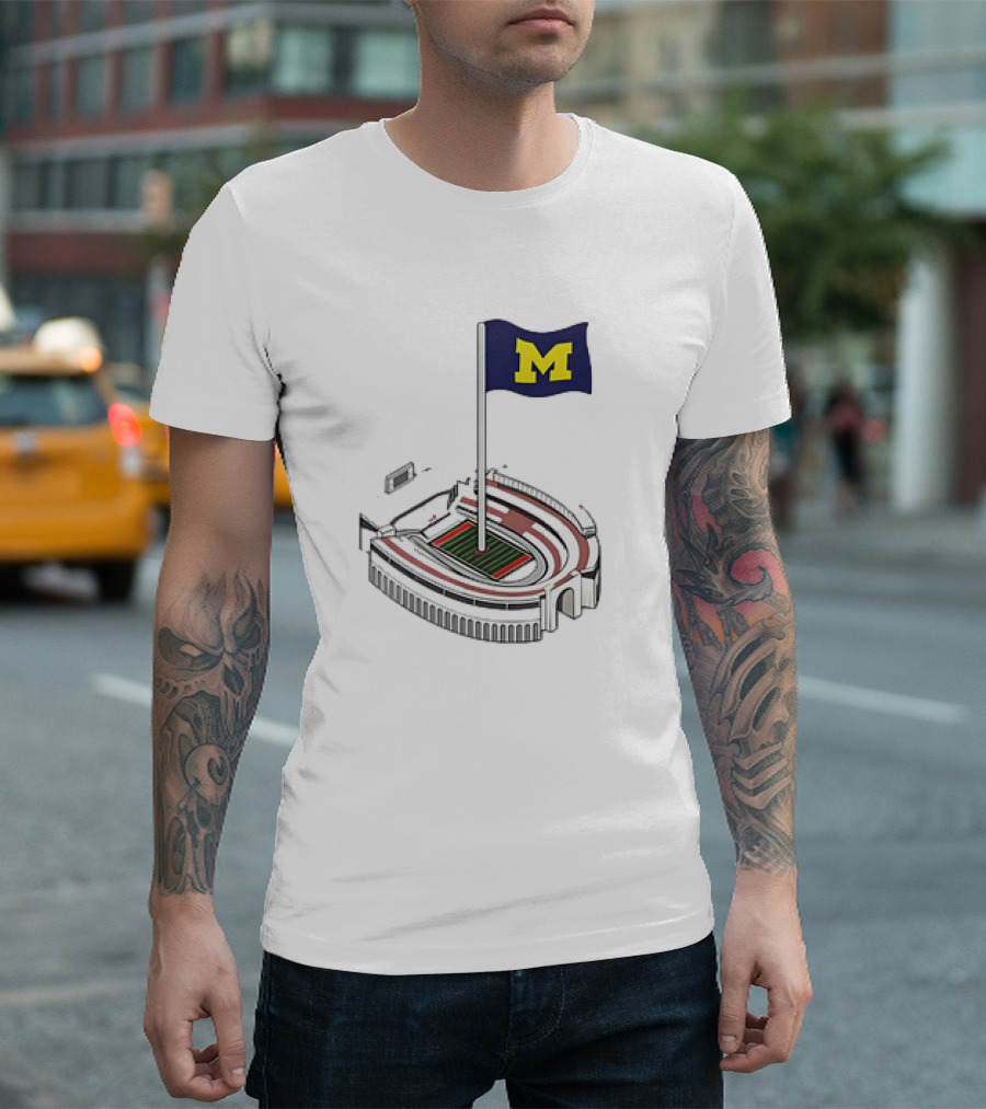 Michigan Wolverines M Flag Over Ohio Stadium The Shoe Iconic Rivalry T-Shirt