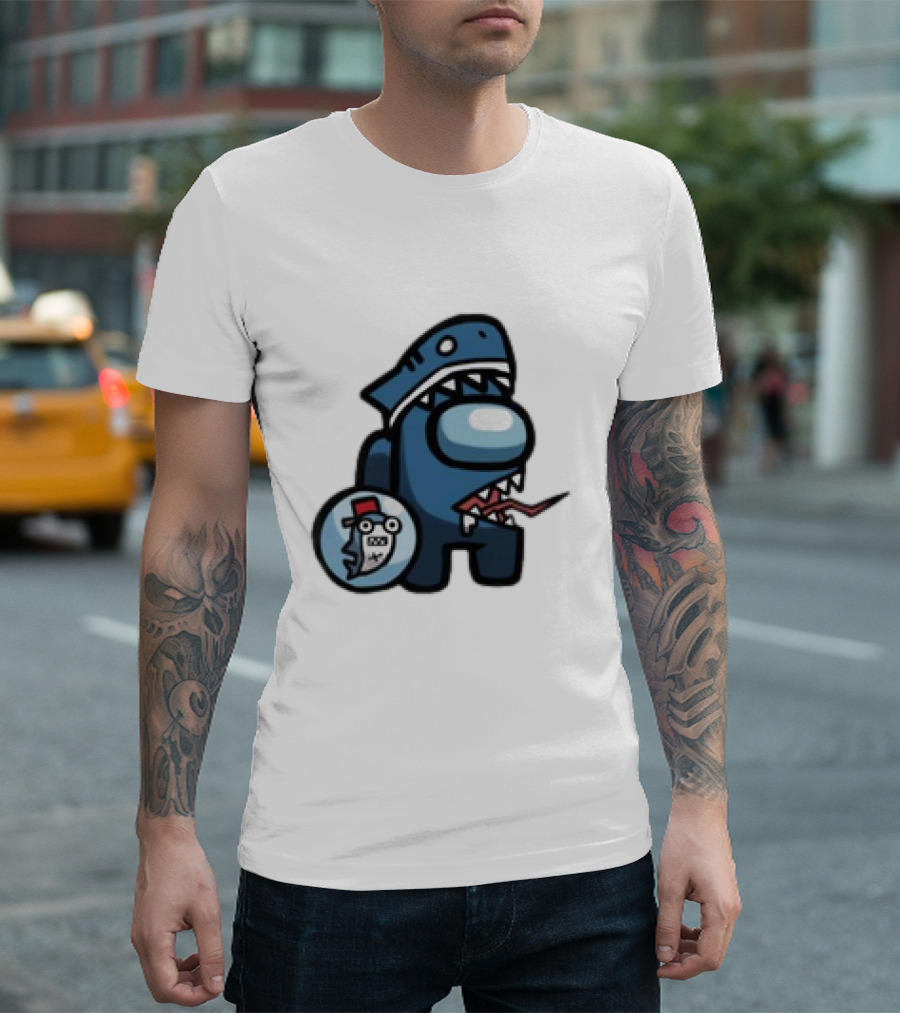 Gawr Gura Peeker Shark Hat Cute Shrimp Among Us Hololive Crossover T-Shirt