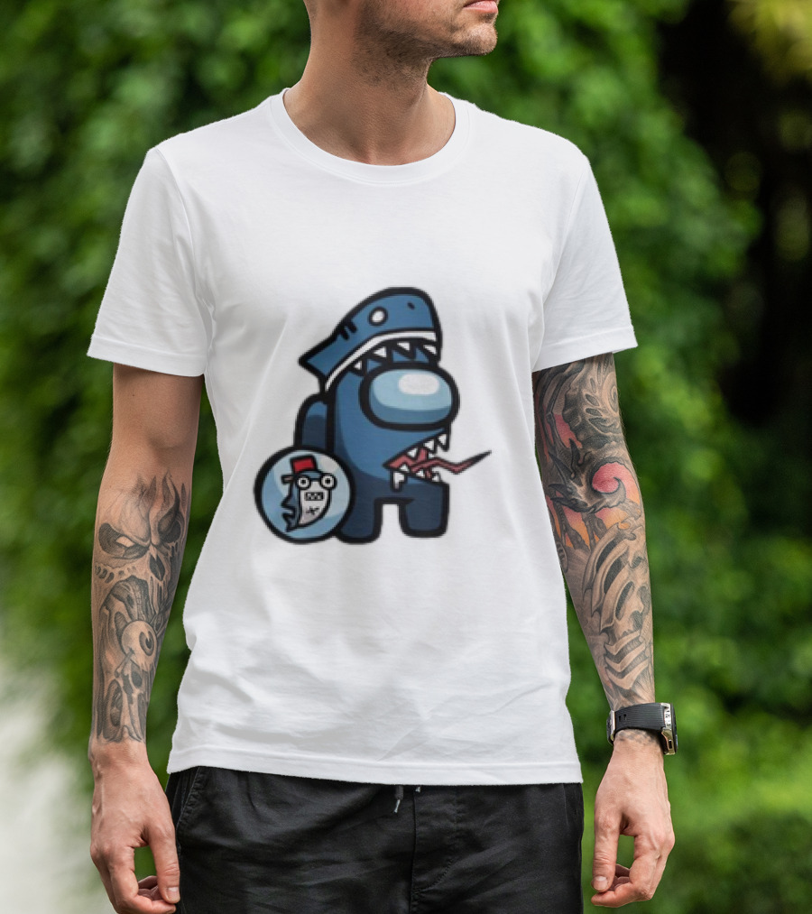 Gawr Gura Peeker Shark Hat Cute Shrimp Among Us Hololive Crossover T-Shirt