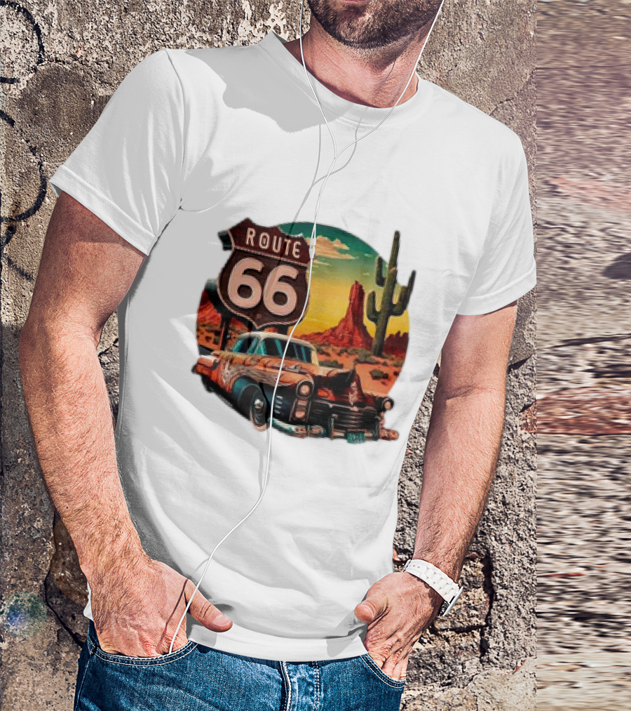 Route 66 Classic Car Desert Scene T-Shirt