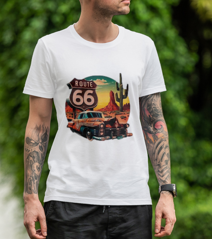 Route 66 Classic Car Desert Scene T-Shirt