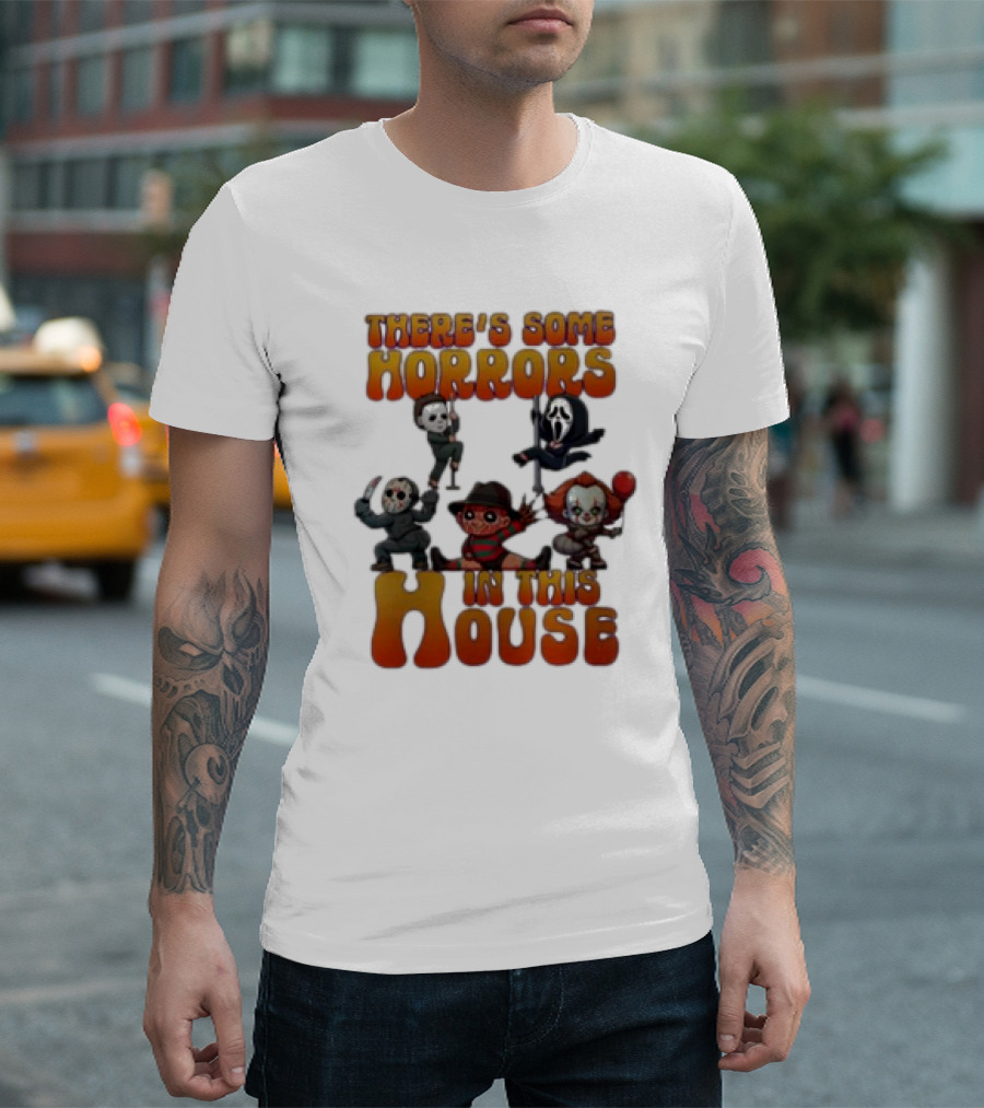 There’s Some Horrors In This House Masked Figures and Balloons T-Shirt